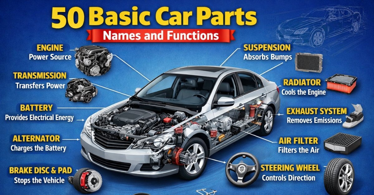 50 Basic Car Parts Names and Functions